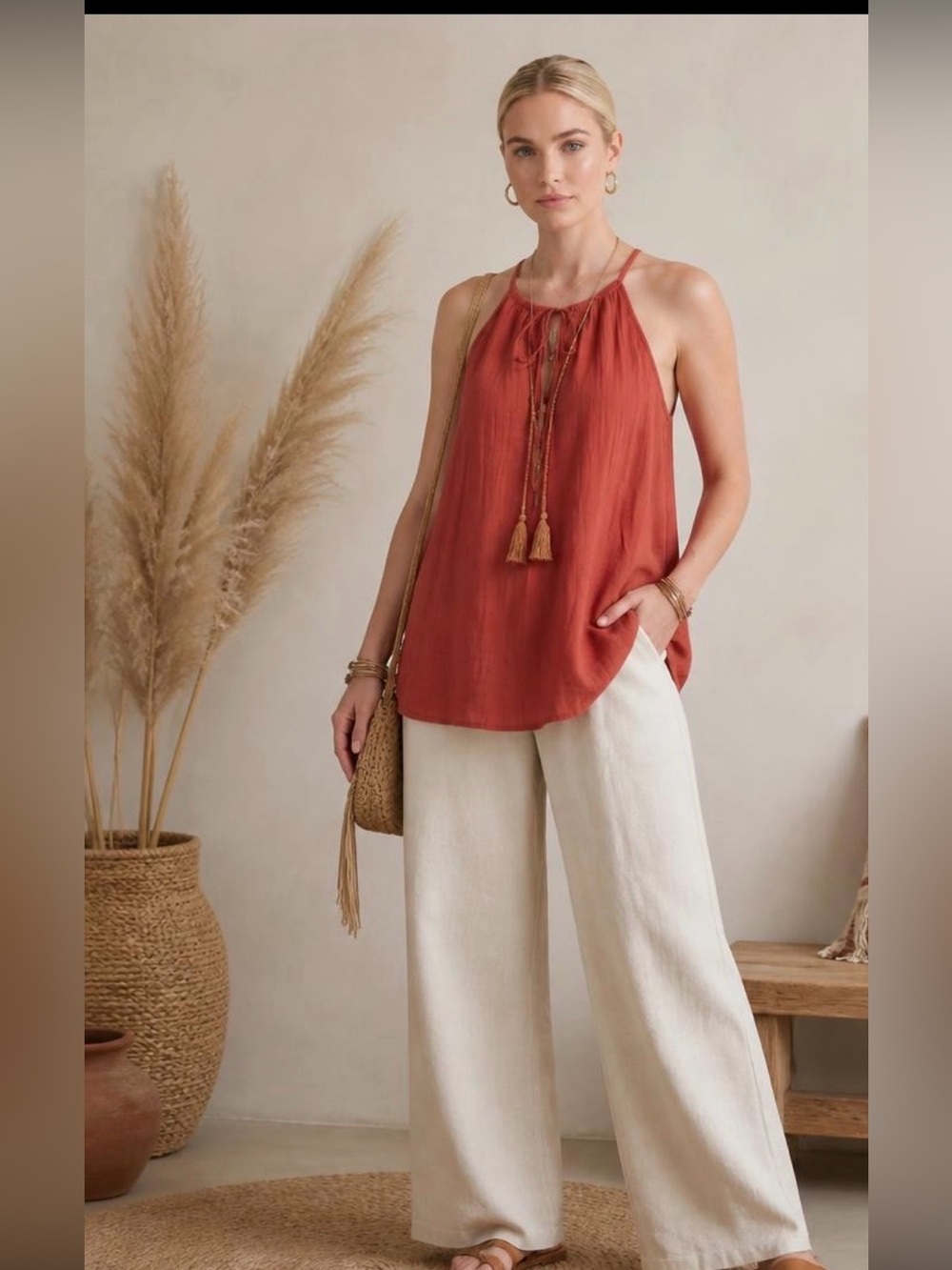 Joie Rust Orange Halter Tie Tank